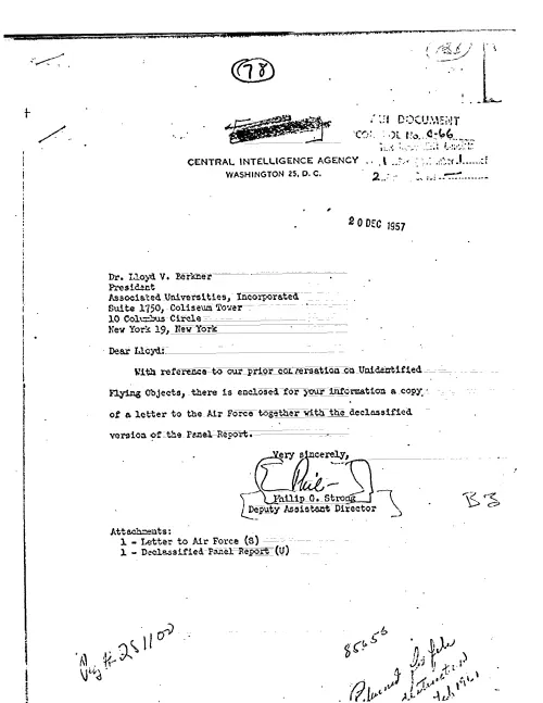 First page of CIAUFO - TO LLOYD BERKNER FROM PHILIP STRONG ENCLOSING COPY OF A LETTER