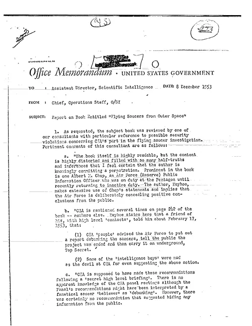 First page of CIAUFO - REPORT ON BOOK ENTITLED 'FLYING SAUCERS FROM OUTER SPACE'