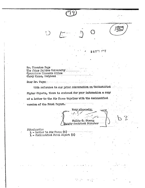 First page of CIAUFO - TO THORNTON PAGE FROM PHILIP STRONG ENCLOSING COPY OF A LETTER WITH