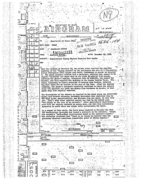 First page of NSAUFO - DOS Airgram UFOs Angola