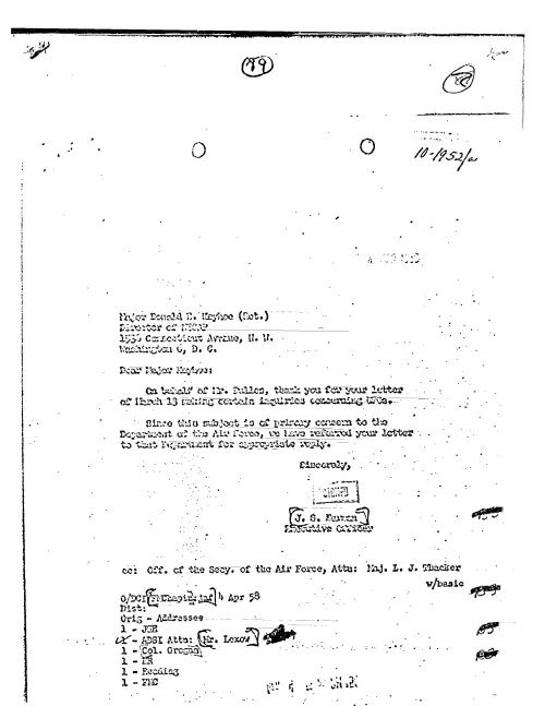 First page of CIAUFO - UNTITLED (TO DONALD KEYHOE FROM J S HARMON ACKNOWLEDGING HIS LETTER OF MARCH 1