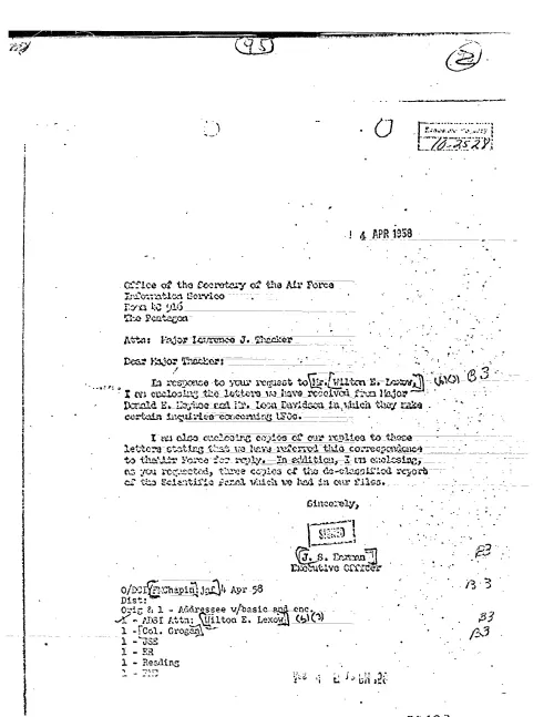 First page of CIAUFO - TO LAWRENCE THACKER FROM J S HARMAN ENCLOSING LETTERS OF DONALD KEY