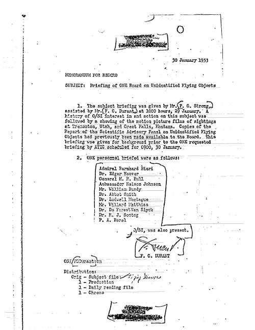 First page of CIAUFO - BRIEFING OF ONE BOARD ON UNIDENTIFIED FLYING OBJECTS