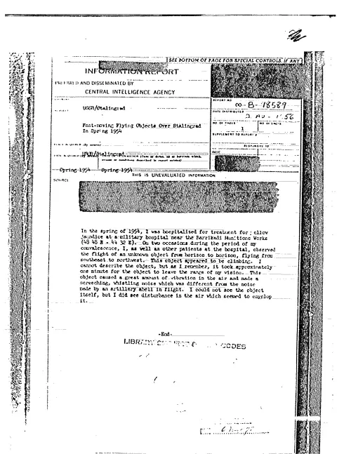 First page of CIAUFO - FAST-MOVING FLYING OBJECTS OVER STALINGRAD IN SPRING 1954