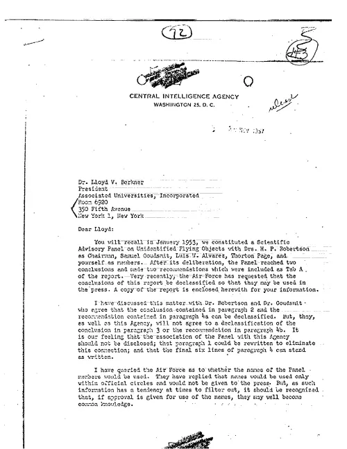 First page of CIAUFO - UNTITLED (TO LLOYD BERKNER FROM PHILIP STRONG)