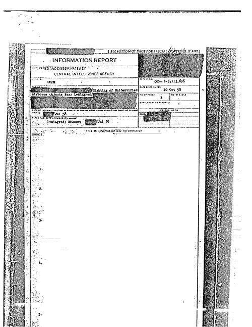 First page of CIAUFO - (DELETED) SIGHTING OF UNIDENTIFIED AIRBORNE OBJECTS NEAR LENINGRAD:(DELETED)