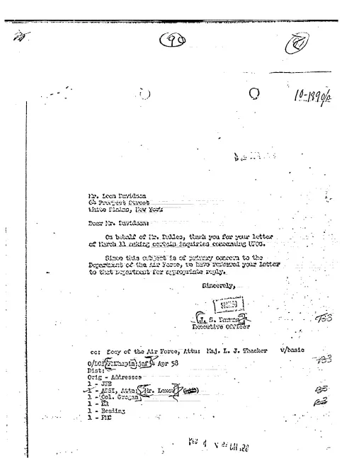 First page of CIAUFO - TO LEON DAVIDSON FROM J S HARMAN ACKNOWLEDGING HIS LETTER OF MARCH 1