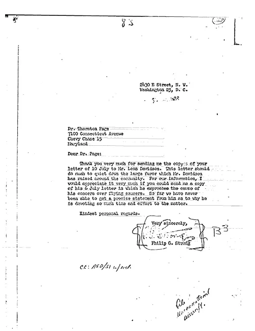 First page of CIAUFO - TO THORNTON PAGE FROM PHILIP STRONG THANKING HIM FOR LETTER