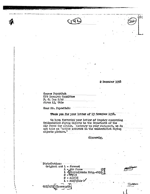 First page of CIAUFO - TO GEORGE POPOWITCH FROM (UNKNOWN) ACKNOWLEDGING HIS LETTER