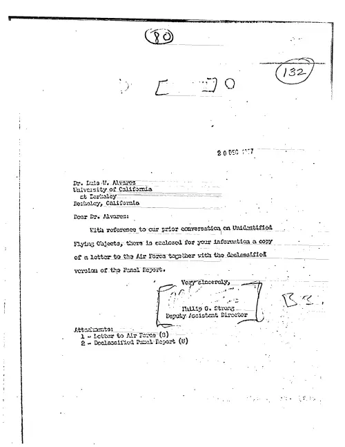 First page of CIAUFO - TO LUIS ALVAREZ FROM PHILIP STRONG ENCLOSING COPY OF A LETTER