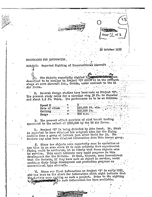 First page of CIAUFO - REPORTED SIGHTING OF UNCONVENTIONAL AIRCRAFT