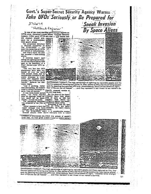 First page of NSAUFO - Gov Super Secret Agency
