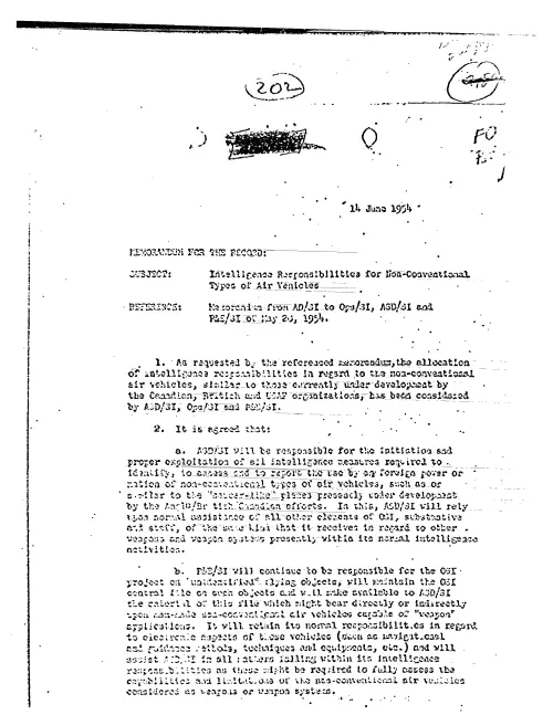 First page of CIAUFO - INTELLIGENCE RESPONSIBILITIES FOR NON-CONVENTIONAL TYPES OF AIR VEHICLES