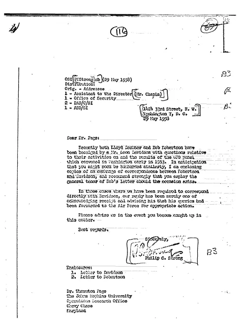 First page of CIAUFO - TO THORNTON PAGE FROM PHILIP STRONG DISCUSSING LEON DAVIDSON' S