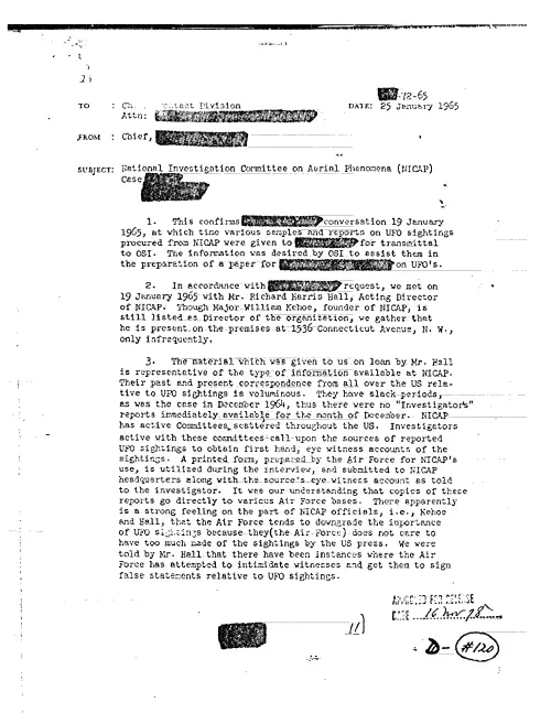 First page of CIAUFO - NATIONAL INVESTIGATION COMMITTEE ON AERIAL PHENOMENA (NICAP) CASE (DELETED)