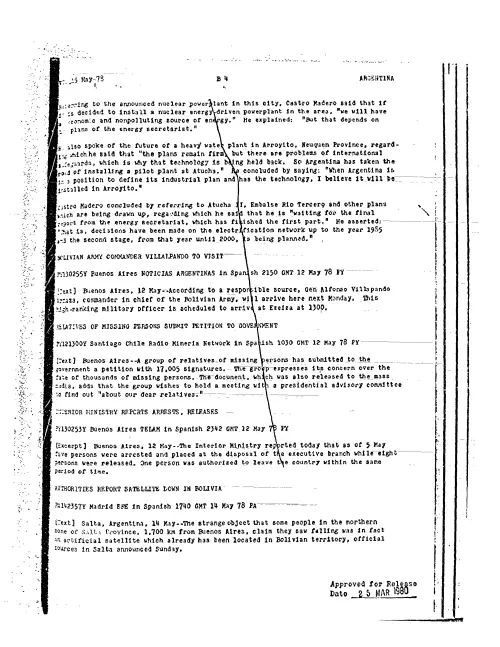 First page of CIAUFO - ARGENTINA AUTHORITIES REPORT SATELLITE DOWN IN BOLIVIA