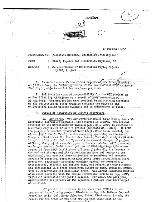 First page of CIAUFO - CURRENT STATUS OF UNIDENTIFIED FLYING OBJECTS (UFOB) PROJECT