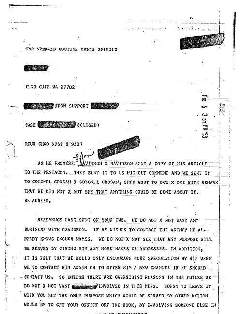 First page of CIAUFO - DAVIDSON SENT A COPY OF HIS ARTICLE TO THE PENTAGON