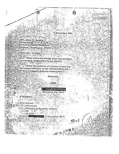 First page of CIAUFO - TO GARY LESLEY FROM (DELETED) ACKNOWLEDGING HIS RECENT LETTER