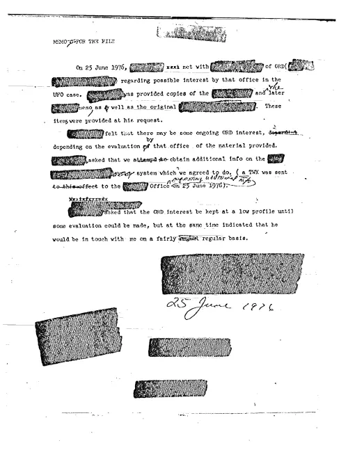 First page of CIAUFO - ON 25 JUNE 1976 MET WITH ORD REGARDING POSSIBLE INTEREST IN THE UFO
