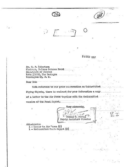 First page of CIAUFO - TO H P ROBERTSON FROM PHILIP STRONG ENCLOSING COPY OF A LETTER