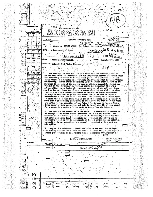 First page of NSAUFO - DOS Airgram Subject UFOs v2
