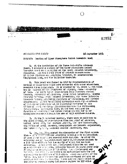 First page of CIAUFO - MEETING OF UPPER ATMOSPHERE ROCKET RESEARCH PANEL