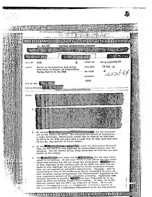 First page of CIAUFO - REPORT ON CONVERSATIONS WITH SOVIET SCIENTISTS ON SUBJECT OF UFOS