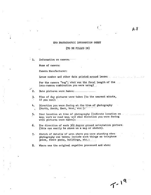 First page of CIAUFO - UFO PHOTOGRAPHIC INFORMATION SHEET