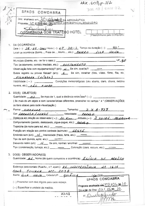 First page of BrazilianUFOFiles - BR_AN_BSB_ARX_609 BR_AN_BSB_ARX_609