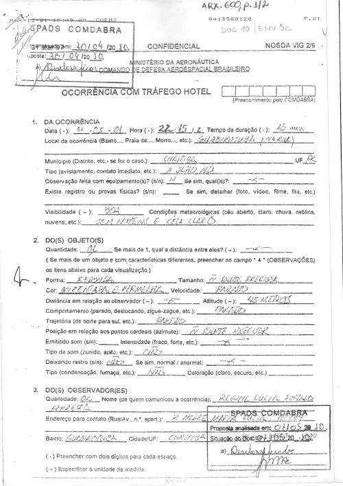 First page of BrazilianUFOFiles - BR_AN_BSB_ARX_600 BR_AN_BSB_ARX_600