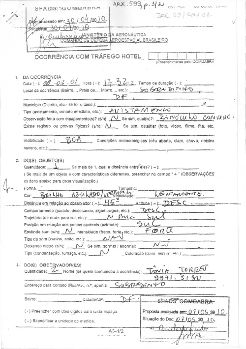 First page of BrazilianUFOFiles - BR_AN_BSB_ARX_599 BR_AN_BSB_ARX_599