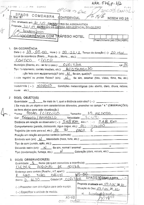 First page of BrazilianUFOFiles - BR_AN_BSB_ARX_576 BR_AN_BSB_ARX_576