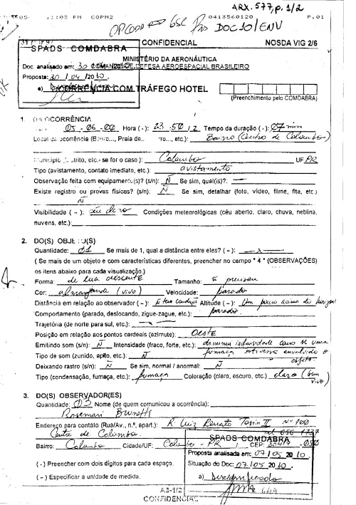 First page of BrazilianUFOFiles - BR_AN_BSB_ARX_577 BR_AN_BSB_ARX_577