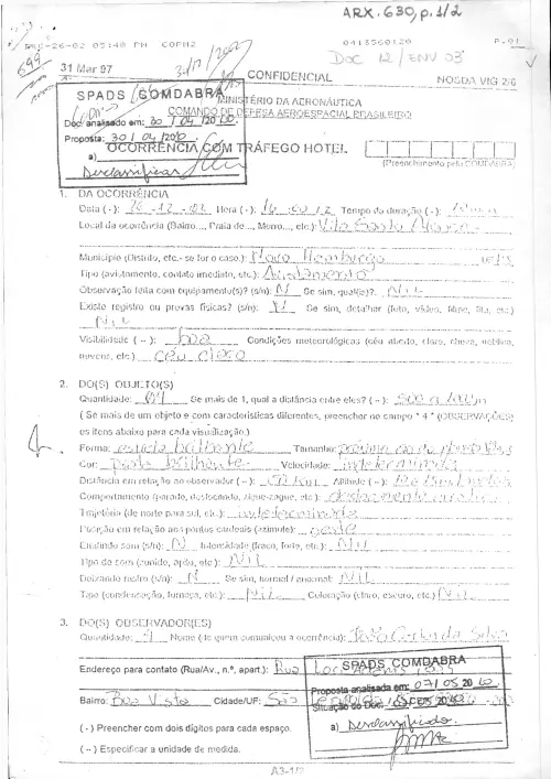 First page of BrazilianUFOFiles - BR_AN_BSB_ARX_630 BR_AN_BSB_ARX_630