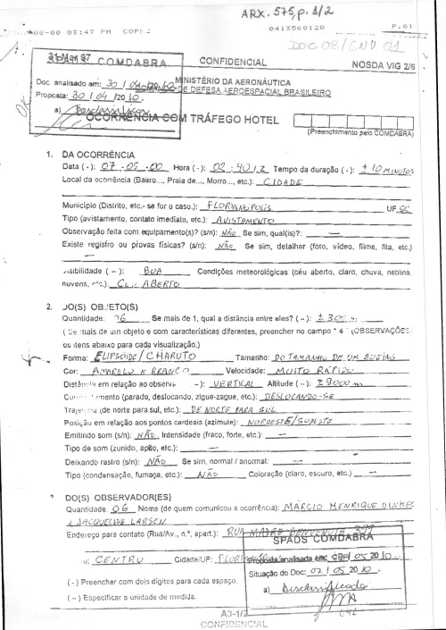 First page of BrazilianUFOFiles - BR_AN_BSB_ARX_575 BR_AN_BSB_ARX_575