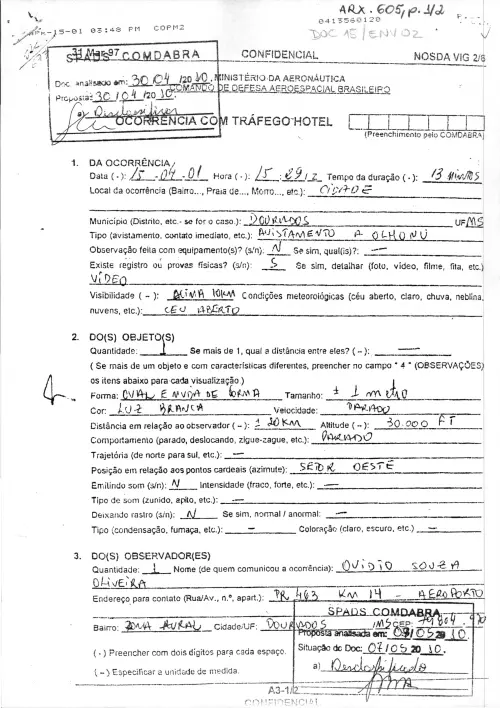 First page of BrazilianUFOFiles - BR_AN_BSB_ARX_605 BR_AN_BSB_ARX_605