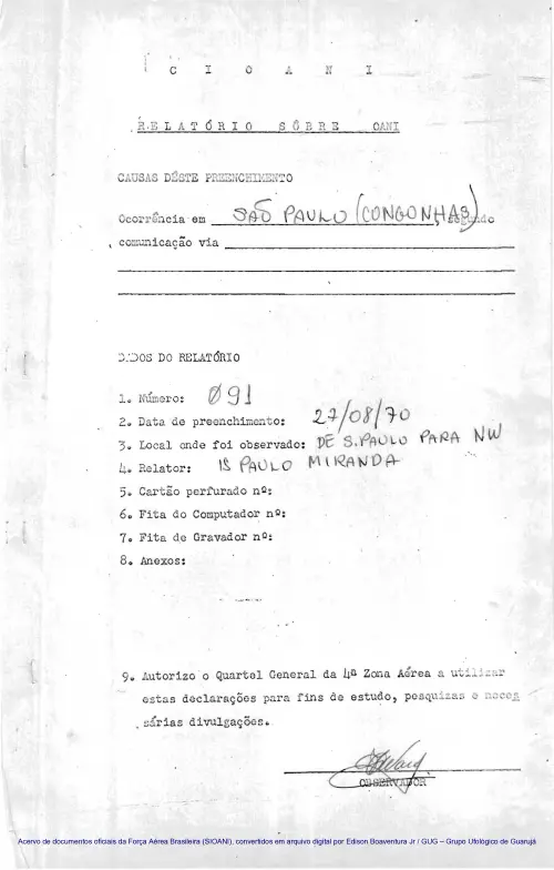 First page of BrazilianUFOFiles - CASO SIOANI 91 Caso SIOANI 091