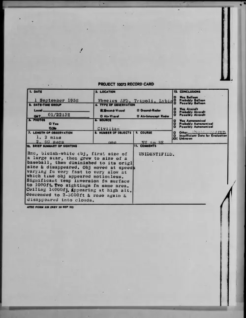 First page of 1958.09 - 8867553 - Wheelus AFB, Tripoli, Lybia