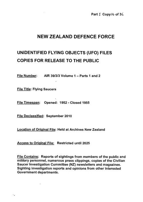 First page of NewZealandUFO - AIR-39-3-3-Volume-1-Parts-1-and-2-1952-1955