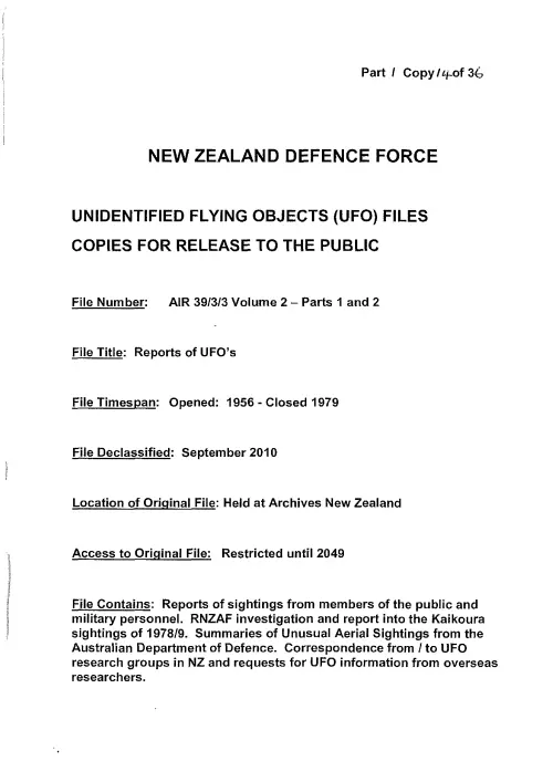 First page of NewZealandUFO - AIR-39-3-3-Volume-2-Parts-1-and-2-1956-1979