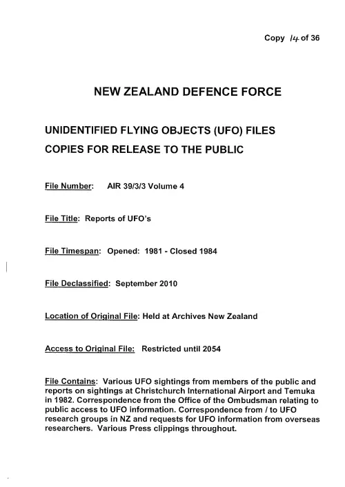 First page of NewZealandUFO - AIR-39-3-3-Volume-4-1981-1984