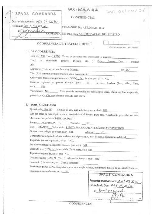 First page of BrazilianUFOFiles - BR_AN_BSB_ARX_663 BR_AN_BSB_ARX_663