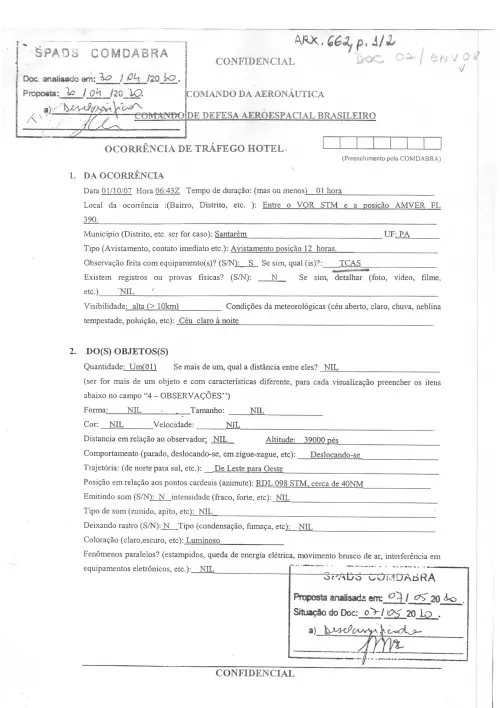 First page of BrazilianUFOFiles - BR_AN_BSB_ARX_662 BR_AN_BSB_ARX_662