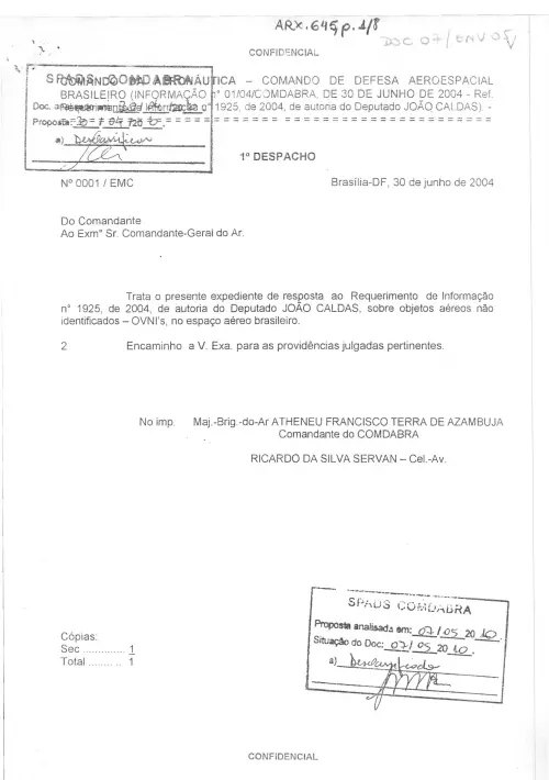 First page of BrazilianUFOFiles - BR_AN_BSB_ARX_645 BR_AN_BSB_ARX_645