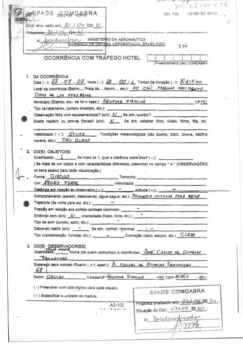 First page of BrazilianUFOFiles - BR_AN_BSB_ARX_635 BR_AN_BSB_ARX_635