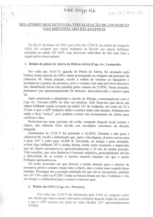 First page of BrazilianUFOFiles - BR_AN_BSB_ARX_603 BR_AN_BSB_ARX_603