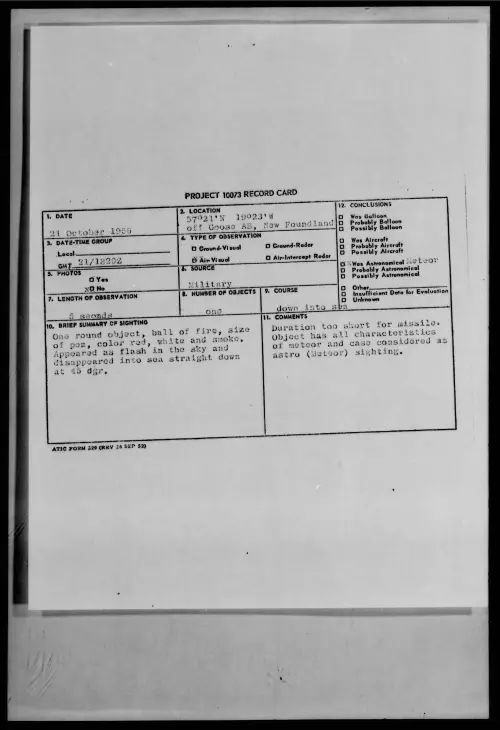 First page of 1956.10 - 7072570 - 57Deg 21'N 19Deg23'W off Goose AB, New Foundland