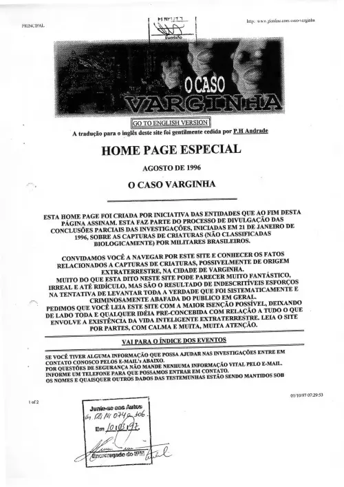 First page of BrazilianUFOFiles - varginha IPM 04 IPM 04