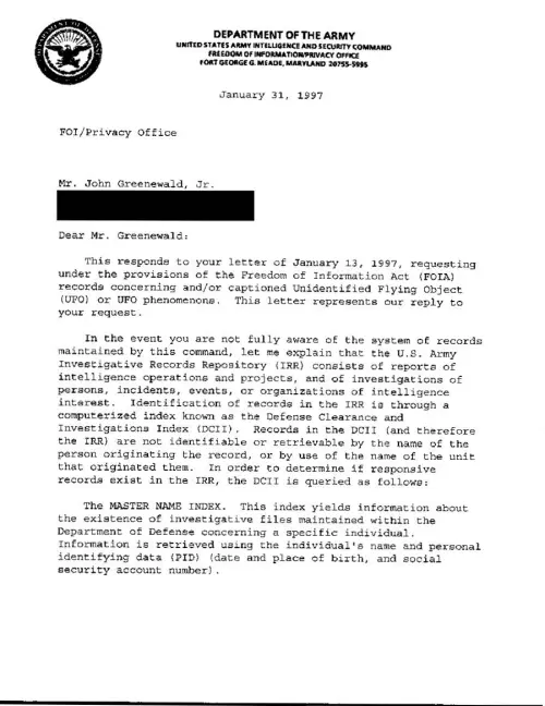 First page of ArmyUFO - Army UFO Files
